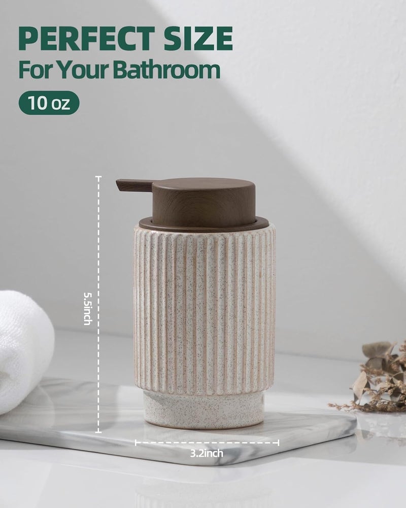 FE FUN ELEMENTS Fun Elements Ceramic Soap Dispenser, Wood Grain Plastic Soap Dispenser, 10oz Refillable Bottle for Liquid Soap - Kitchen, Sink, Bathroom - Image 3